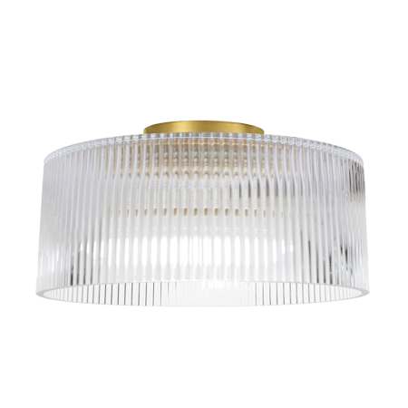 Dainolite Nadine 12" Wide Semi-Flush Drum Ceiling Fixture with Clear, Ribbed Glass Shade Clear / Aged Brass
