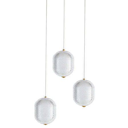 Dainolite Peri 12" Wide LED Multi Light Pendant with Patterned Acrylic Shades Clear / Aged Brass