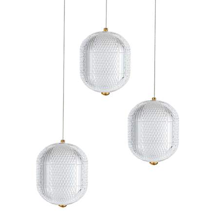 Dainolite Peri 12" Wide LED Multi Light Pendant with Patterned Acrylic Shades Clear / Aged Brass