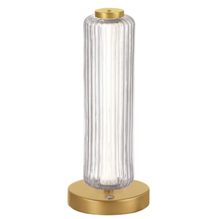 Dainolite Ramona 15" Tall LED Column Table Lamp with Clear, Ribbed Glass Shade Clear / Aged Brass
