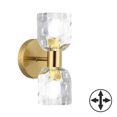 Dainolite Vallora 2 Light 12" Tall Bathroom Sconce with Hammered Glass Shades Aged Brass / Clear