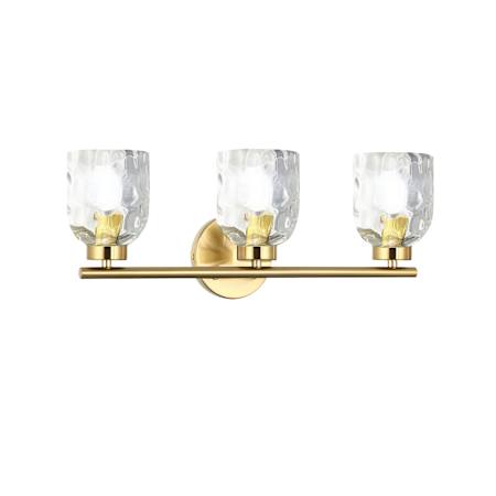 Dainolite Vallora 3 Light 21" Wide Vanity Light with Hammered Glass Shades Aged Brass / Clear