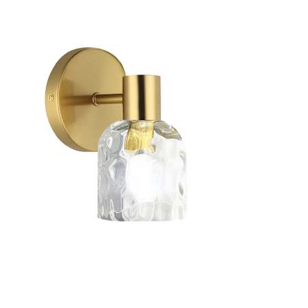 Dainolite Vallora 8" Tall Bathroom Sconce with Clear Hammered Glass Shade Aged Brass / Clear