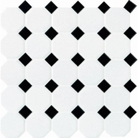 Daltile Octagon with Dot - 2" x 2" Octagon Wall & Floor Tile - Varied Tile Visual - Sold by Sheet White / Black