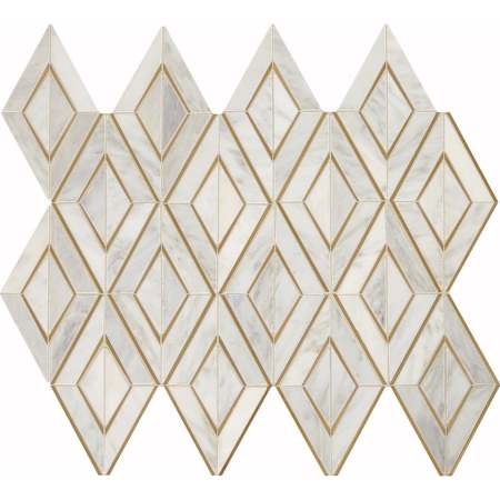Daltile Lavaliere - 12" x 10" Sheet Diamond Harlequin Mosaic Wall Tile - Matte Marble Visual - Sold by Sheet First Snow / Brass