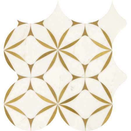 Daltile Lavaliere - 8" x 8" Sheet Varied Deco Mosaic Wall Tile - Matte Marble Visual - Sold by Sheet Thassos White / Brass