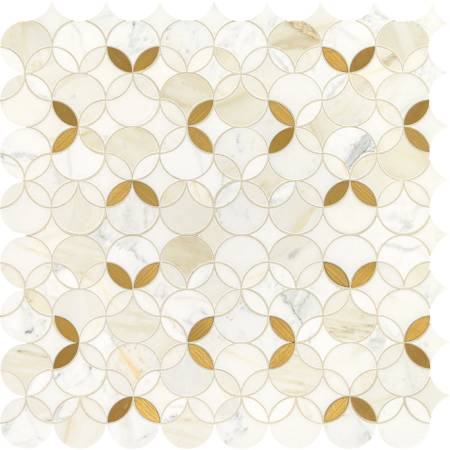 Daltile Lavaliere - 12" x 12" Sheet Varied Deco Mosaic Wall Tile - Matte Marble Visual - Sold by Sheet Calacatta Gold / Brass