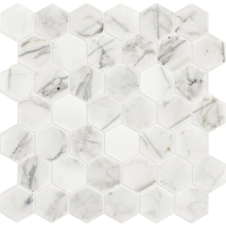Daltile Marble - 2" x 2" Hexagon Floor and Wall Tile - Polished Visual - Sold by Sheet (1 SF/Sheet) Venetian Calacatta