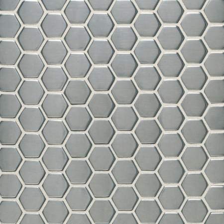 Daltile Metallica - 1" x 1" Hexagon Mosaic Wall Tile - Polished Metal Visual Brushed Stainless Steel