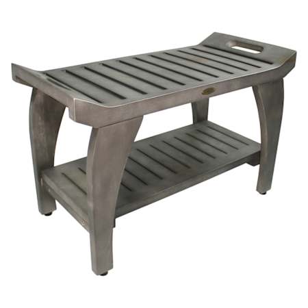 DecoTeak Tranquility 30" Teak Shower Bench with Shelf and Lift Aide Handles Antique Gray