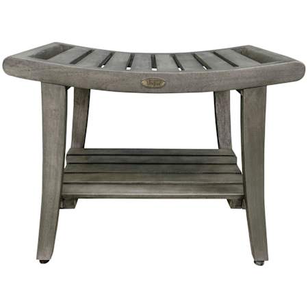 DecoTeak Harmony 24" Teak Shower Bench with Shelf and Lift Aide Handles Antique Gray