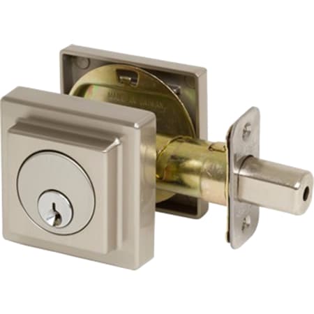 Delaney Single Cylinder Deadbolt with Square Rosette from the Contemporary Collection Satin Nickel