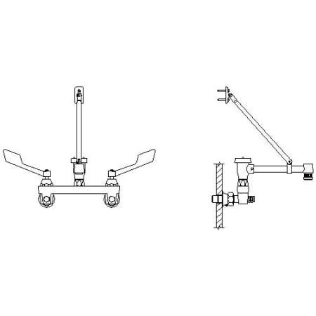 Delta Double Handle Ceramic Disc Wallmount Faucet with Wrist Blade Handles Long Spout with Brace and Body Mounted Angle Vacuum Breaker from the Commercial Series Chrome