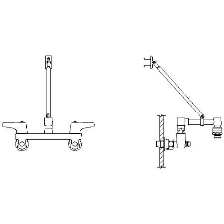 Delta Double Handle Ceramic Disc Wallmount Faucet with Lever Blade Handles Long Spout with Brace and Vacuum Breaker Aerator from the Commercial Series Chrome