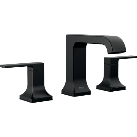 Delta Velum 1.2 GPM Widespread Bathroom Faucet with Curved Spout and Pop-Up Drain Assembly Matte Black