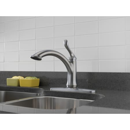 Delta-1353-DST-Installed Faucet in Arctic Stainless