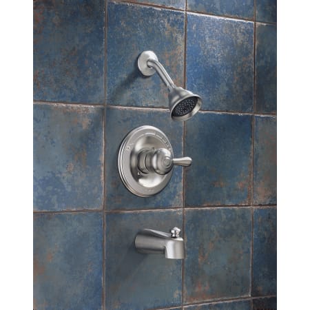 Delta-14478-SHL-Installed Tub and Shower Trim in Brilliance Stainless