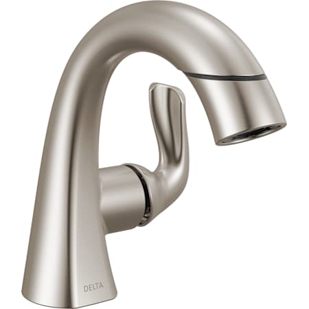 Delta Arvo 1.2 GPM Single Hole Bathroom Faucet with Pull Down Spout and Push Pop-Up Drain Assembly SpotShield Brushed Nickel