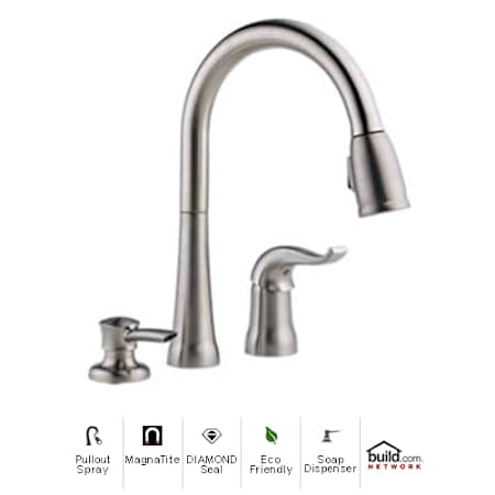 Delta Kate Pullout Spray Kitchen Faucet with MagnaTite Docking, Diamond Seal and Touch Clean Technologies - Includes Soap Dispenser Brilliance Stainless