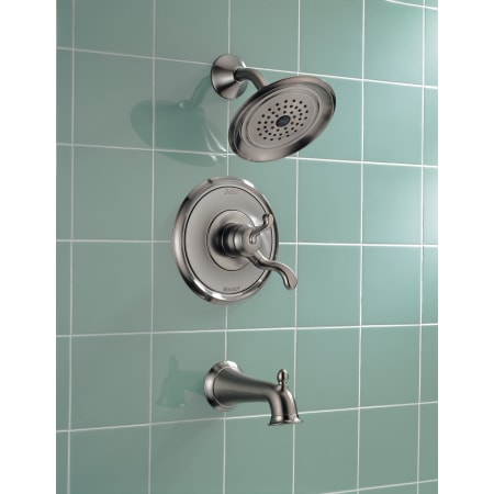 Delta-174925-Installed Tub and Shower Trim in Brilliance Stainless