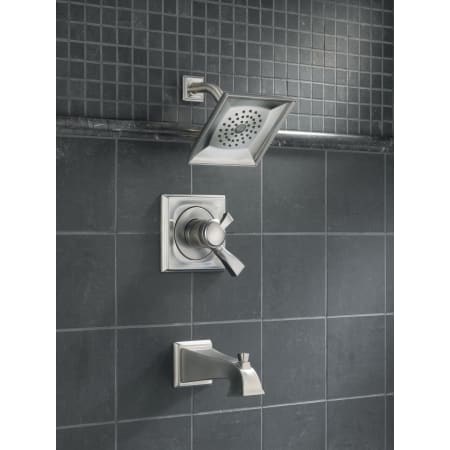 Delta-174930-Installed Tub and Shower Trim in Brilliance Stainless