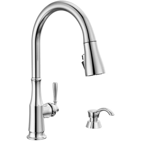 Delta Capertee 1.8 GPM Single Hole Pull Down Kitchen Faucet with MagnaTite, TouchClean and ShieldSpray Technologies - Includes Escutcheon and Soap Dispenser Chrome