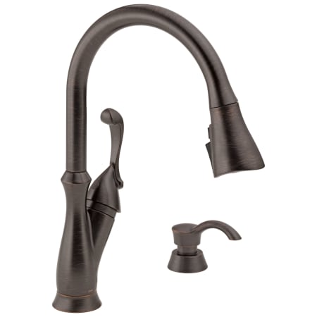 Delta Arabella 1.8 GPM Single Hole Pull Down Kitchen Faucet - Includes Soap Dispenser and Escutcheon Venetian Bronze