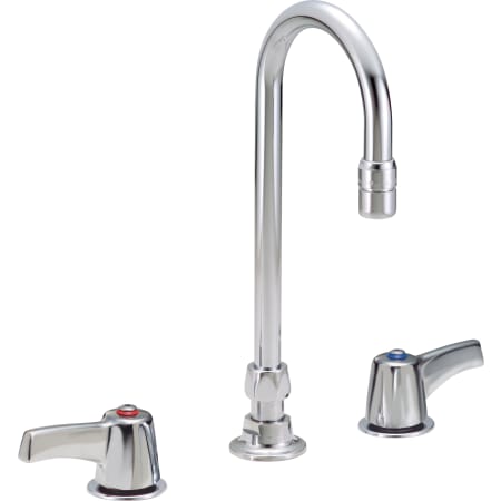 Delta Double Handle 0.5GPM Ceramic Disc Widespread Bathroom Faucet with Lever Blade Handles and Gooseneck Spout from the Commercial Series Chrome