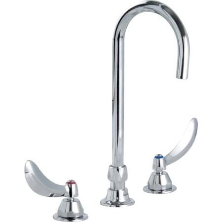 Delta Double Handle 1 GPM Ceramic Disc Widespread Bathroom Faucet with Blade Handles and Smooth End Gooseneck Spout from the Commercial Series Chrome