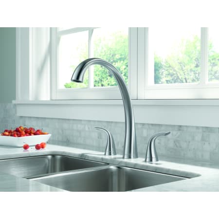 Delta-2480-DST-Installed Faucet in Arctic Stainless