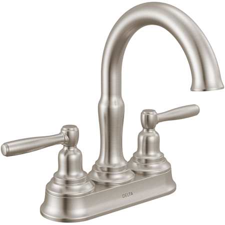 Delta Roe 1.2 GPM Centerset Bathroom Faucet with Push Pop-Up Drain Assembly Briliance Stainless