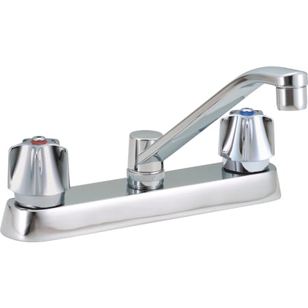 Delta Double Handle 1.5GPM Ceramic Disc Kitchen Faucet with Flute Handles Wallform Swing Spout from the Commercial Series Chrome