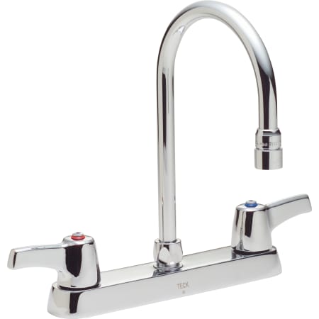 Delta Double Handle 1.5GPM Ceramic Disc Kitchen Faucet with Lever Blade Handles Gooseneck Spout and Antimicrobial by AgION from the Commercial Series Chrome
