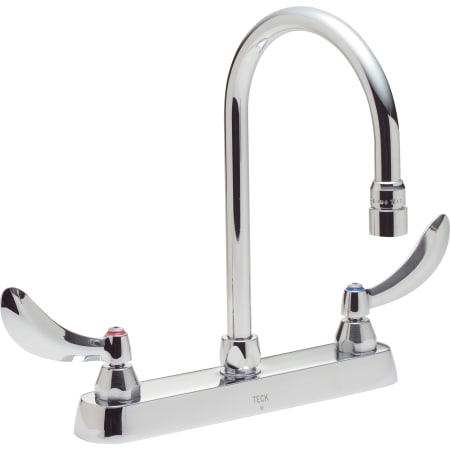 Delta Double Handle 1.5GPM Ceramic Disc Kitchen Faucet with Blade Handles and Gooseneck Spout from the Commercial Series Chrome