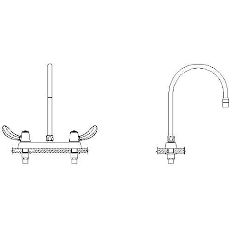 Delta Commercial Double Handle 0.5 GPM Deck Utility Faucet with Hooded Blade Handles and Gooseneck Spout Chrome