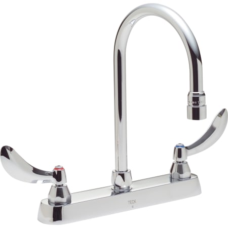 Delta Double Handle 0.5GPM Ceramic Disc Kitchen Faucet with Blade Handles and Gooseneck Spout from the Commercial Series Chrome