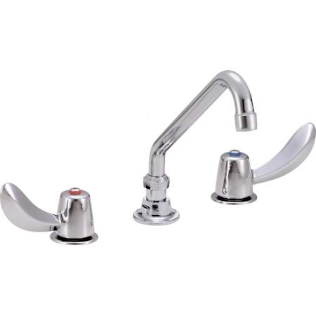 Delta Double Handle 1.5GPM Ceramic Disc Below Deckmount Kitchen Faucet with Hooded Blade Handles and Tubular Swing Spout from the Commercial Series Chrome