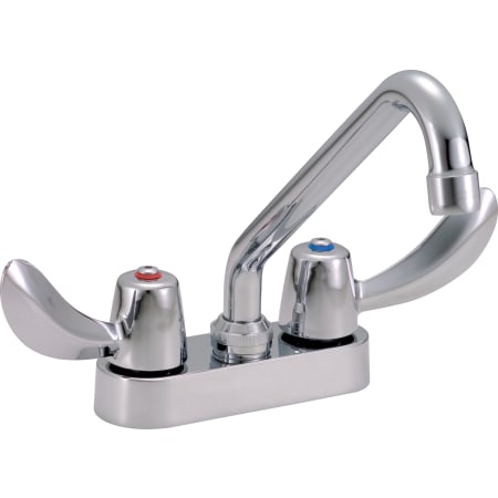 Delta Double Handle 1.5GPM Ceramic Disc Bathroom Faucet with Hooded Blade Handles 8" Tubular Swing Spout and Antimicrobial by AgION from the Commercial Series Chrome