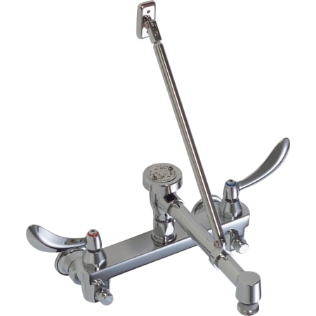 Delta Double Handle Ceramic Disc Wallmount Faucet with Blade Handles Long Spout with Brace and Body Mounted Angle Vacuum Breaker from the Commercial Series Chrome