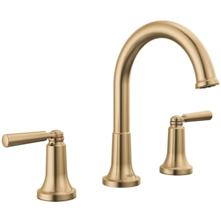 Delta Saylor 1.2 GPM Widespread Bathroom Faucet with Push Pop-Up Drain Assembly and Diamond Seal Valve Technology Champagne Bronze