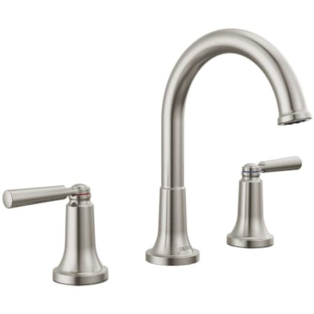 Delta Saylor 1.2 GPM Widespread Bathroom Faucet with Push Pop-Up Drain Assembly and Diamond Seal Valve Technology Brilliance Stainless