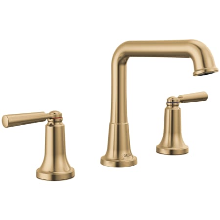 Delta Saylor 1.2 GPM Widespread Bathroom Faucet with Push Pop-Up Drain Assembly and Diamond Seal Valve Technology Champagne Bronze