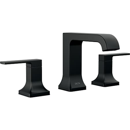 Delta Velum 1.2 GPM Widespread Bathroom Faucet with Curved Spout and Pop-Up Drain Assembly Matte Black