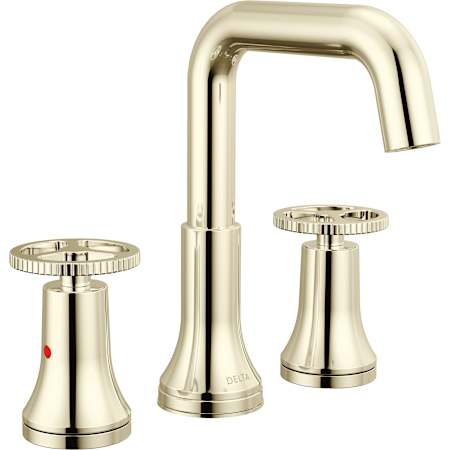Delta Trinsic 1.2 GPM Widespread Bathroom Faucet with Wheel Style Handles and Push Pop-Up Drain Assembly Brilliance Polished Nickel