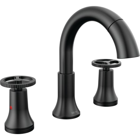 Delta Trinsic 1.2 GPM Widespread Bathroom Faucet with Pull Down Wand and Push Pop-Up Drain Assembly Matte Black