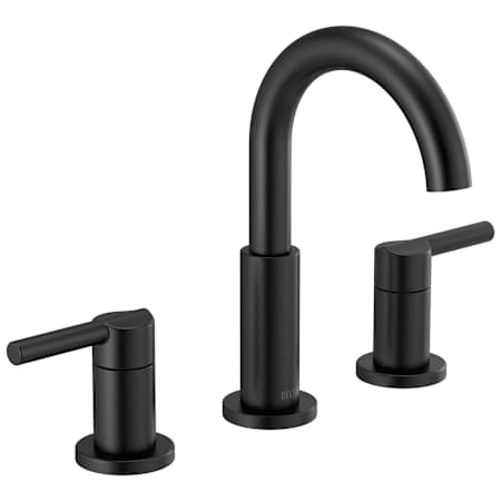 Delta Nicoli 1.2 GPM Widespread Bathroom Faucet with Lever Handles and Push Pop-Up Drain Assembly Matte Black