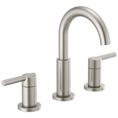 Delta Nicoli 1.2 GPM Widespread Bathroom Faucet with Lever Handles and Push Pop-Up Drain Assembly Brilliance Stainless