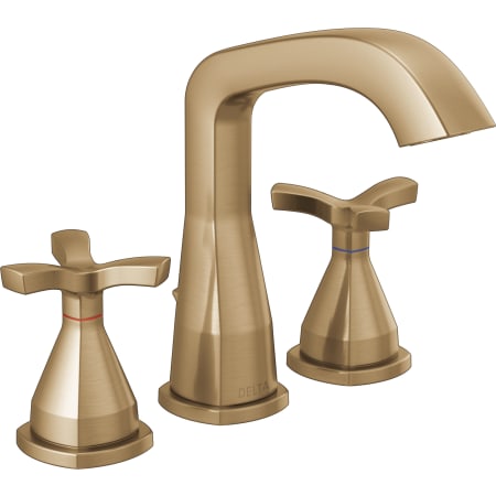 Delta Stryke 1.2 GPM Widespread Bathroom Faucet with Pop-Up Drain Assembly and Diamond Seal Technology Lumicoat Champagne Bronze
