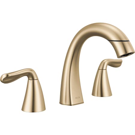 Delta Arvo 1.2 GPM Widespread Bathroom Faucet with Pull Down Spout and Push Pop-Up Drain Assembly Champagne Bronze