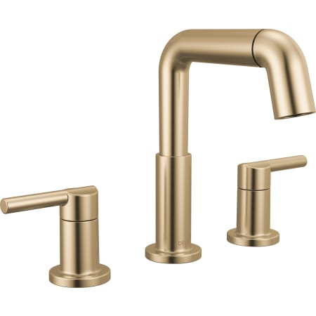 Delta Nicoli 1.2 GPM Widespread Bathroom Faucet with Pull Down Spout and Push Pop-Up Drain Assembly Champagne Bronze